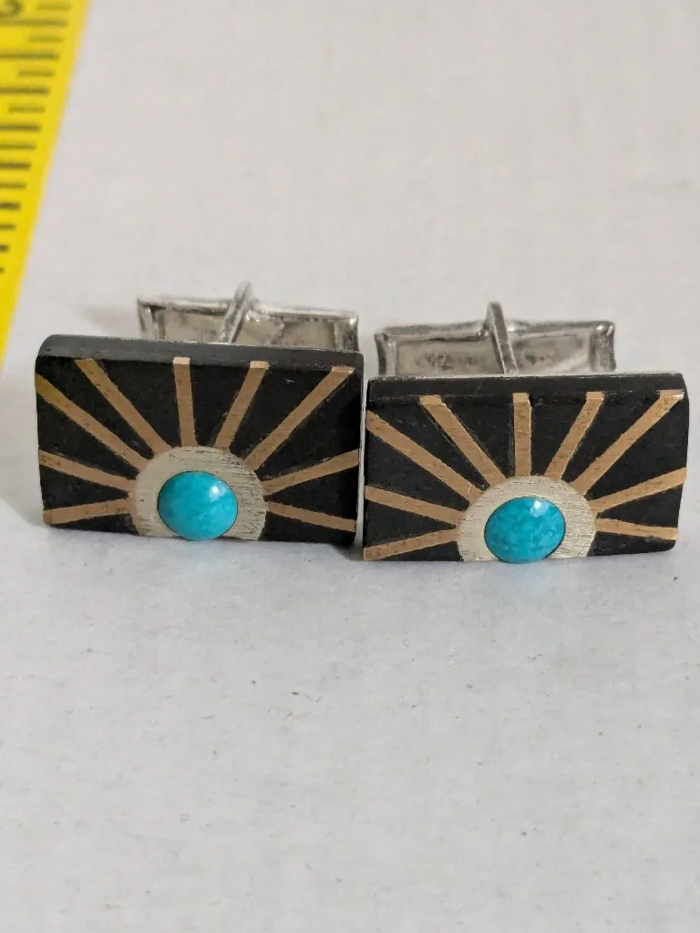 Vintage Tono Cecilia Piedra Negra Mexico T288 Modernist Turquoise Sun Cufflinks